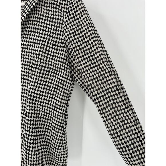 Rena Rowan Vintage Blouse Womens 6 Black White Grid Diamond Long Sleeve Top - Picture 2 of 16
